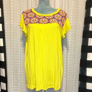 Neon Yellow Top with Floral Collar